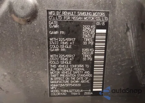 2015 Nissan Rogue Sv from USA, damaged, VIN KNMAT2MV5FP545639